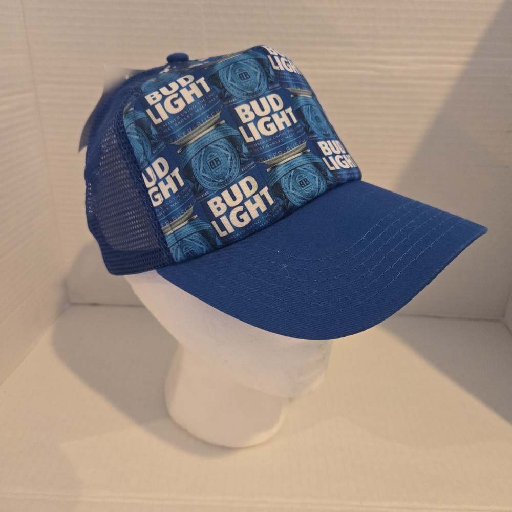 Bud Light Beer Trucker Hat Snapback Foam front & Mesh back Blue NWT New